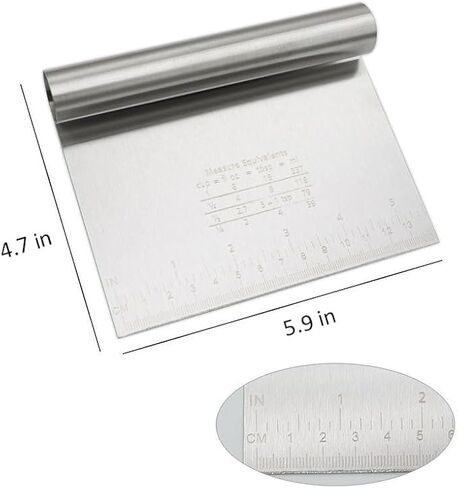 Professional Stainless Steel Dough Scraper with Measuring Scale, Mirror Polished, 5.9x4.7 Inch, Multipurpose Pastry Cutter for Bread, Cake, Pizza in Kuwait
