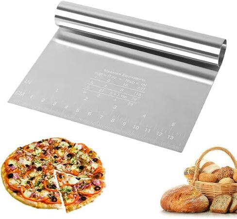 Professional Stainless Steel Dough Scraper with Measuring Scale, Mirror Polished, 5.9x4.7 Inch, Multipurpose Pastry Cutter for Bread, Cake, Pizza in Kuwait