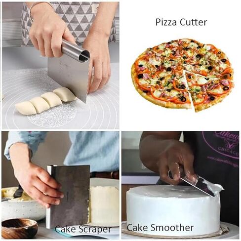 Professional Stainless Steel Dough Scraper with Measuring Scale, Mirror Polished, 5.9x4.7 Inch, Multipurpose Pastry Cutter for Bread, Cake, Pizza in Kuwait