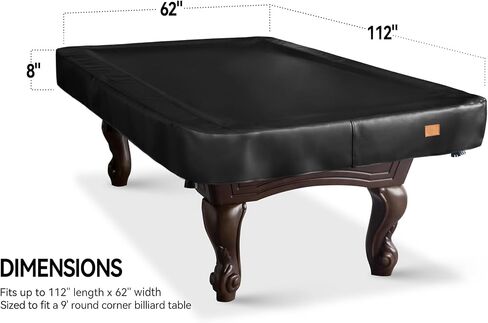 Heavy Duty Leatherette Billiard Pool Table Cover, Waterproof & Tearproof Cover for Pool Table 7/8/9FT (Black/Faux Lambskin, 9FT-(112"LX 62"WX 8“H)) in Kuwait