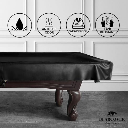 Heavy Duty Leatherette Billiard Pool Table Cover, Waterproof & Tearproof Cover for Pool Table 7/8/9FT (Black/Faux Lambskin, 9FT-(112"LX 62"WX 8“H)) in Kuwait