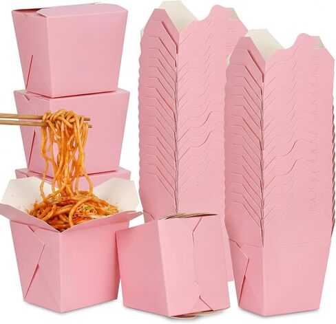 Affrolling 100 Pack 16 oz Chinese Take out Boxes Paper Take Home Boxes, Leakproof Greaseproof Food Containers Stackable Paper Food Containers for Restaurant Catering Event and Party (Pink) in Kuwait