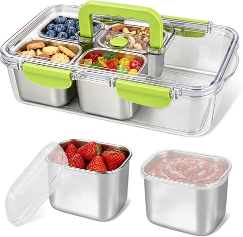 weiwei 6 Compartments Snackle Box Container, Reusable Divided Serving Tray with Lid and Handle, Portable Snack Box Container Snacklebox for Snacks Fruit Candy Picnic Beach Camping, Plastic in Kuwait