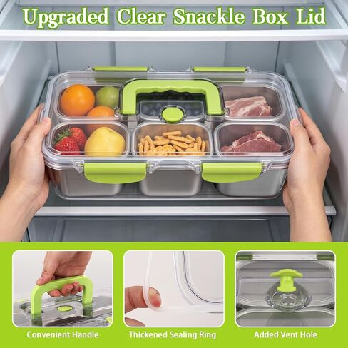 weiwei 6 Compartments Snackle Box Container, Reusable Divided Serving Tray with Lid and Handle, Portable Snack Box Container Snacklebox for Snacks Fruit Candy Picnic Beach Camping, Plastic in Kuwait