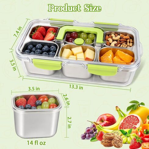 weiwei 6 Compartments Snackle Box Container, Reusable Divided Serving Tray with Lid and Handle, Portable Snack Box Container Snacklebox for Snacks Fruit Candy Picnic Beach Camping, Plastic in Kuwait
