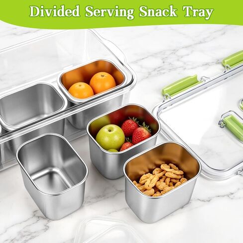 weiwei 6 Compartments Snackle Box Container, Reusable Divided Serving Tray with Lid and Handle, Portable Snack Box Container Snacklebox for Snacks Fruit Candy Picnic Beach Camping, Plastic in Kuwait