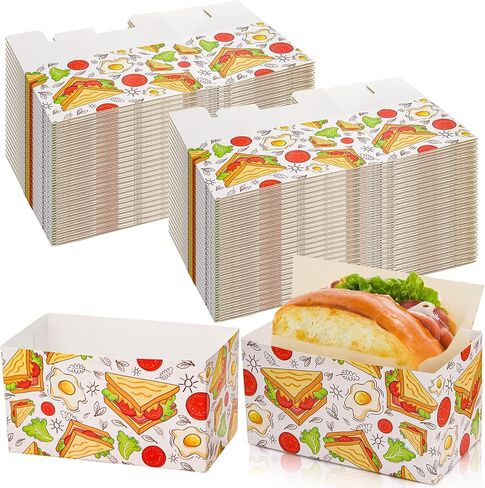 Dicunoy 100 PCS Disposable Sandwich Paper Boxes, Egg Sandwich Take Out Containers, Mini Burger Boxes Toast Holding Bread Tray for French Fries, Craft Dessert, Waffle, Pastry, Food Truck Business in Saudi Arabia