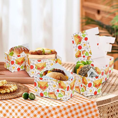Dicunoy 100 PCS Disposable Sandwich Paper Boxes, Egg Sandwich Take Out Containers, Mini Burger Boxes Toast Holding Bread Tray for French Fries, Craft Dessert, Waffle, Pastry, Food Truck Business in Saudi Arabia