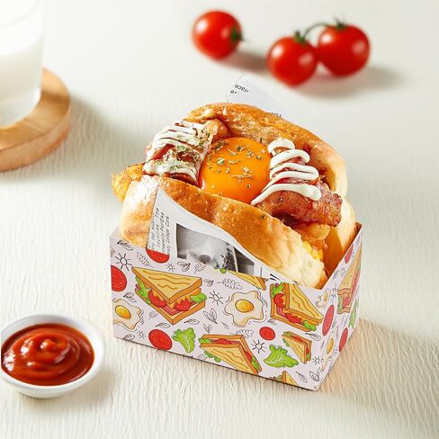 Dicunoy 100 PCS Disposable Sandwich Paper Boxes, Egg Sandwich Take Out Containers, Mini Burger Boxes Toast Holding Bread Tray for French Fries, Craft Dessert, Waffle, Pastry, Food Truck Business in Saudi Arabia