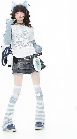 Kawaii قميص بولو بلوزات الموضة مع شريط لطيف الكرتون التطريز المتضخم تصميم طباعة البلوز القمم in Kuwait