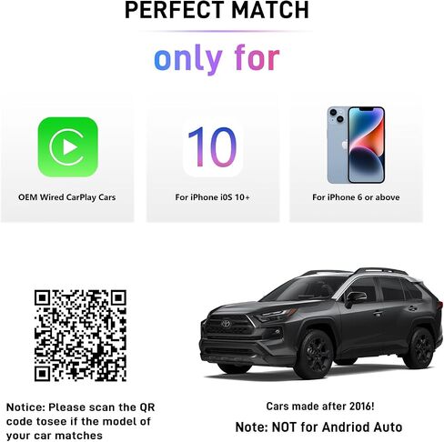 محول CarPlay اللاسلكي لـ Apple Carplay ， تحويل سلكية إلى محول iPhone اللاسلكي carplay ， المكونات واللعب ، لا يوجد زمن وصول ، ودونجل لاسلكي صغير للسيارات من عام 2016 و iOS 10+ （أسود） in Kuwait