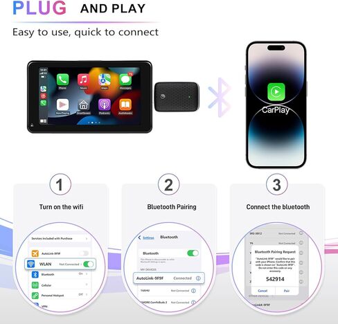 محول CarPlay اللاسلكي لـ Apple Carplay ， تحويل سلكية إلى محول iPhone اللاسلكي carplay ， المكونات واللعب ، لا يوجد زمن وصول ، ودونجل لاسلكي صغير للسيارات من عام 2016 و iOS 10+ （أسود） in Kuwait
