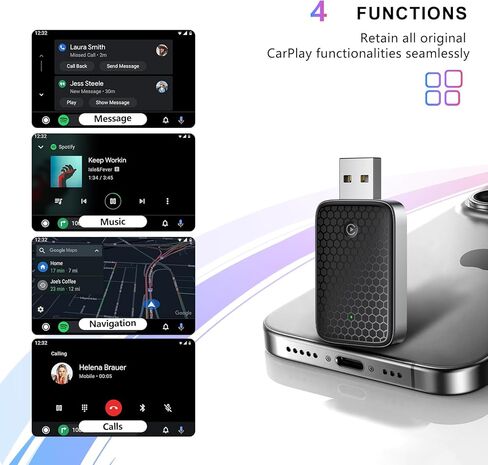 محول CarPlay اللاسلكي لـ Apple Carplay ， تحويل سلكية إلى محول iPhone اللاسلكي carplay ， المكونات واللعب ، لا يوجد زمن وصول ، ودونجل لاسلكي صغير للسيارات من عام 2016 و iOS 10+ （أسود） in Kuwait