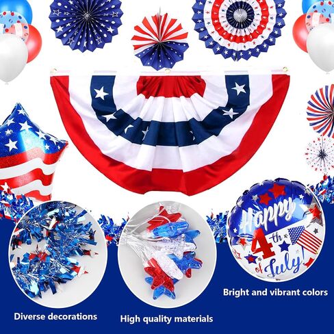 46 PCS 4th of July Golf Cart Decorations, Patriotic Independence Day Decor with Luminous Pentagram Rope, Balloons, Flags, Windmill and Tassel, Used for Outdoor Party, Parade, Yard Decorations in Kuwait