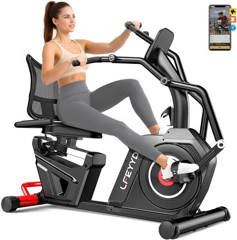 Recumbent Exercise Bike for Home, Stationary Bike with Arm Exerciser, 16-Level Magnetic Resistance, Bluetooth App, LCD Monitor, Heart Rate, Heavy-Duty Frame, Low-Impact Cardio & Physical Therapy, 450LBS Capacity in Kuwait