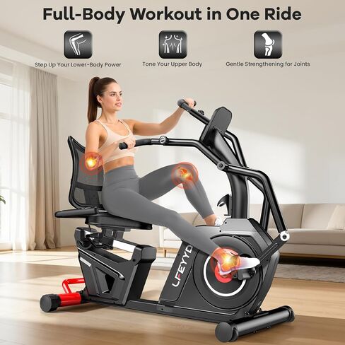 Recumbent Exercise Bike for Home, Stationary Bike with Arm Exerciser, 16-Level Magnetic Resistance, Bluetooth App, LCD Monitor, Heart Rate, Heavy-Duty Frame, Low-Impact Cardio & Physical Therapy, 450LBS Capacity in Kuwait