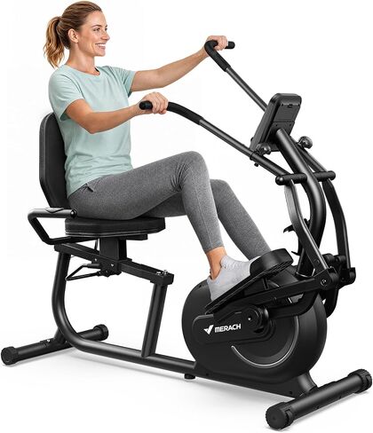 MERACH Recumbent Exercise Bike, Stationary Bikes for Home with Bluetooth Exclusive App, Magnetic Resistance, Recumbent Cross Trainer with Multi-Position Adjustable Handle for Full-Body Workout in Saudi Arabia