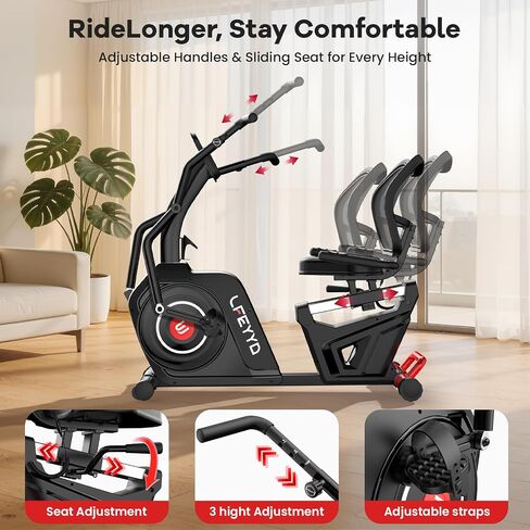 Recumbent Exercise Bike for Home, Stationary Bike with Arm Exerciser, 16-Level Magnetic Resistance, Bluetooth App, LCD Monitor, Heart Rate, Heavy-Duty Frame, Low-Impact Cardio & Physical Therapy, 450LBS Capacity in Kuwait