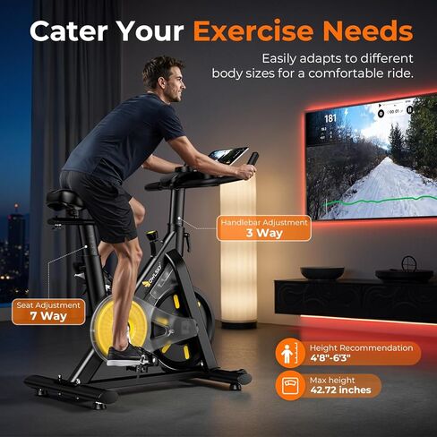 OWLSKY Exercise Bike with APP,Magnetic Resistance Bike, 300 lbs Capacity Quiet Stationary Bike for Home Gym, Cardio Bike Workout, Adjustable Seat & Tablet Holder in Kuwait