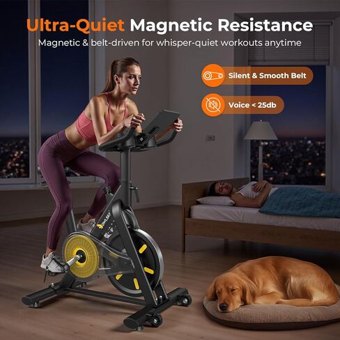 OWLSKY Exercise Bike with APP,Magnetic Resistance Bike, 300 lbs Capacity Quiet Stationary Bike for Home Gym, Cardio Bike Workout, Adjustable Seat & Tablet Holder in Kuwait