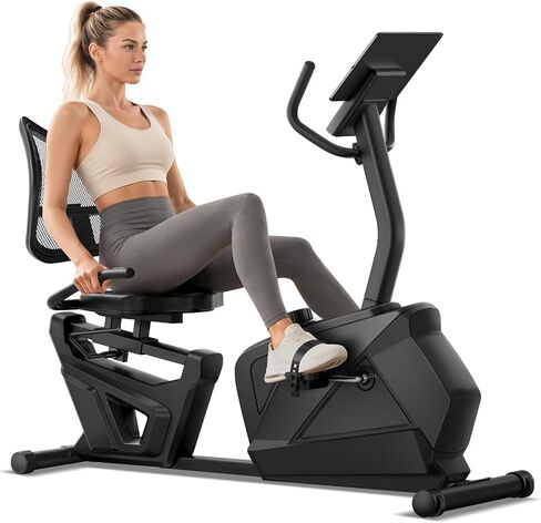 دراجة تمرين CURSOR FITNESS راقد، دراجة ثابتة هادئة للبالغين وكبار السن، دراجة ثابتة مغناطيسية مع مقاومة 16 مستوى، تدعم 350 رطل، مقبض معدل ضربات القلب وشاشة LCD in Kuwait