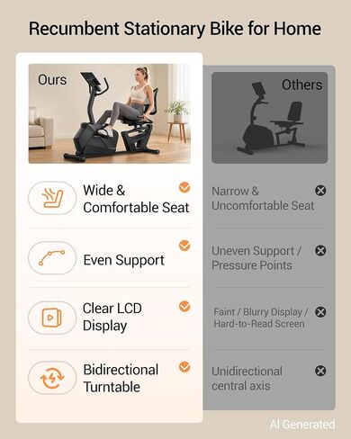 دراجة تمرين CURSOR FITNESS راقد، دراجة ثابتة هادئة للبالغين وكبار السن، دراجة ثابتة مغناطيسية مع مقاومة 16 مستوى، تدعم 350 رطل، مقبض معدل ضربات القلب وشاشة LCD in Kuwait