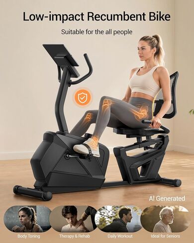 دراجة تمرين CURSOR FITNESS راقد، دراجة ثابتة هادئة للبالغين وكبار السن، دراجة ثابتة مغناطيسية مع مقاومة 16 مستوى، تدعم 350 رطل، مقبض معدل ضربات القلب وشاشة LCD in Kuwait