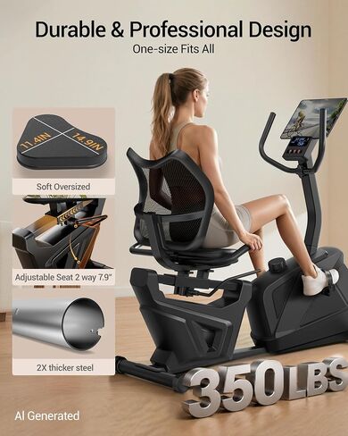 دراجة تمرين CURSOR FITNESS راقد، دراجة ثابتة هادئة للبالغين وكبار السن، دراجة ثابتة مغناطيسية مع مقاومة 16 مستوى، تدعم 350 رطل، مقبض معدل ضربات القلب وشاشة LCD in Kuwait