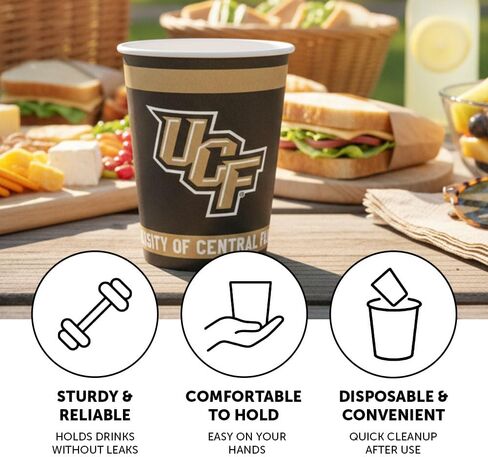 أكواب ورقية من جامعة صبار الصحراء بوسط فلوريدا UCF Knights عدد 20 مشروب بارد سعة 9 أونصة للبوابات الخلفية والتخرج والحفلات وديكور يوم اللعبة (التصميم أ) in Kuwait