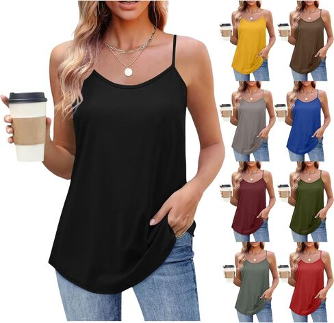 المرأة تانك القمم السباغيتي حزام فلوي تانك القمم Crewneck بلا أكمام بلوزات فضفاضة تناسب بروتيل مريح ملابس علوية غير رسمية in Kuwait