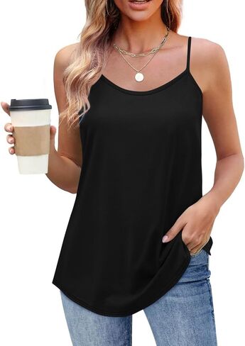 المرأة تانك القمم السباغيتي حزام فلوي تانك القمم Crewneck بلا أكمام بلوزات فضفاضة تناسب بروتيل مريح ملابس علوية غير رسمية in Kuwait