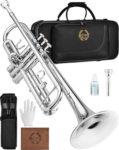 Leo Jaymz Bb Trumpet for Beginners, Brass Student Trumpet Kit with Case, 7C Mouthpiece, Cleaning Kit, Standard B Flat Instrument, Green in Kuwait