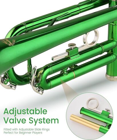 Leo Jaymz Bb Trumpet for Beginners, Brass Student Trumpet Kit with Case, 7C Mouthpiece, Cleaning Kit, Standard B Flat Instrument, Green in Kuwait