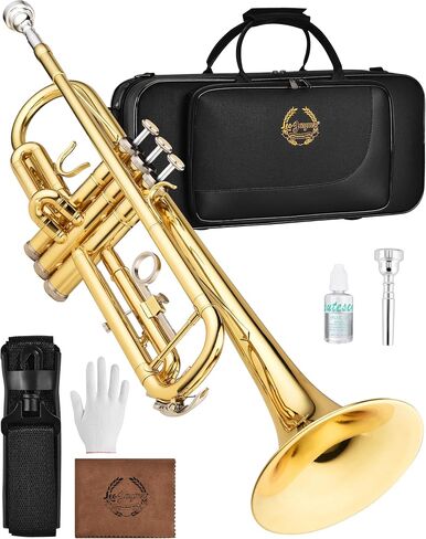 Leo Jaymz Bb Trumpet for Beginners, Brass Student Trumpet Kit with Case, 7C Mouthpiece, Cleaning Kit, Standard B Flat Instrument, Green in Kuwait
