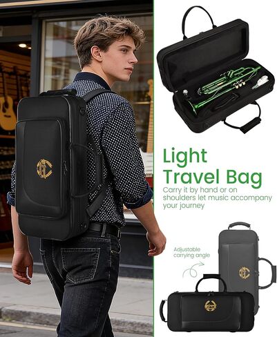 Leo Jaymz Bb Trumpet for Beginners, Brass Student Trumpet Kit with Case, 7C Mouthpiece, Cleaning Kit, Standard B Flat Instrument, Green in Kuwait