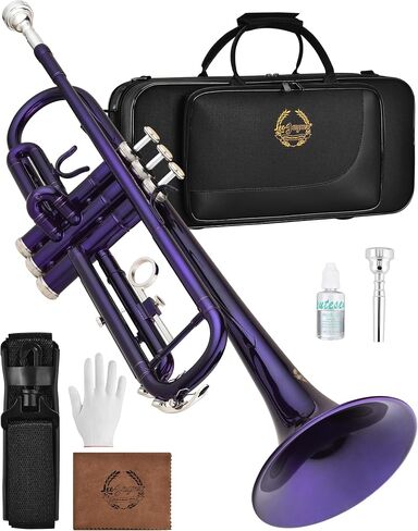 Leo Jaymz Bb Trumpet for Beginners, Brass Student Trumpet Kit with Case, 7C Mouthpiece, Cleaning Kit, Standard B Flat Instrument, Green in Kuwait