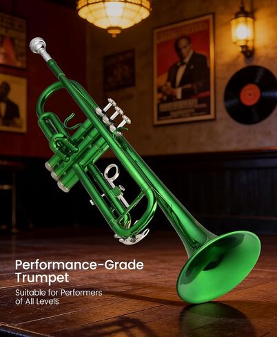 Leo Jaymz Bb Trumpet for Beginners, Brass Student Trumpet Kit with Case, 7C Mouthpiece, Cleaning Kit, Standard B Flat Instrument, Green in Kuwait
