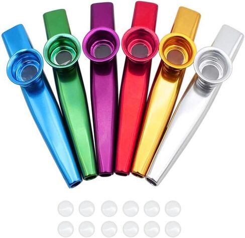 مجموعة من 6 آلات موسيقية من Metal Kazoo، مجموعات كازو متعددة الاستخدامات لمرافقة الآلات مع 12 قطعة من أغشية الفلوت، كازوس متعدد الألوان للحفلات in Kuwait