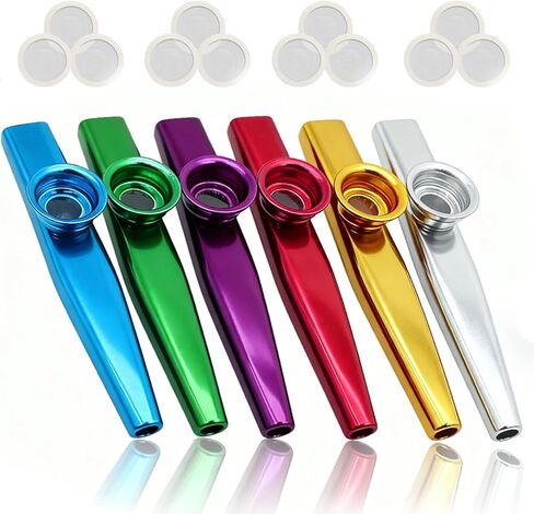 مجموعة من 6 آلات موسيقية من Metal Kazoo، مجموعات كازو متعددة الاستخدامات لمرافقة الآلات مع 12 قطعة من أغشية الفلوت، كازوس متعدد الألوان للحفلات in Kuwait
