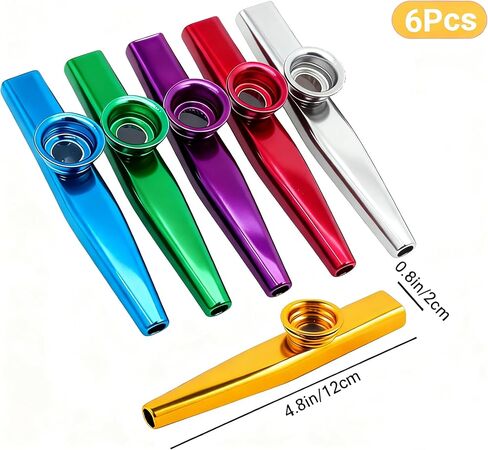 مجموعة من 6 آلات موسيقية من Metal Kazoo، مجموعات كازو متعددة الاستخدامات لمرافقة الآلات مع 12 قطعة من أغشية الفلوت، كازوس متعدد الألوان للحفلات in Kuwait
