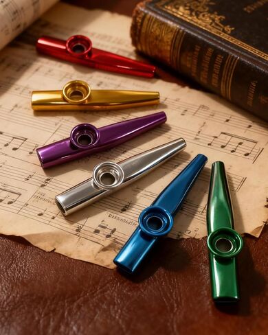 مجموعة من 6 آلات موسيقية من Metal Kazoo، مجموعات كازو متعددة الاستخدامات لمرافقة الآلات مع 12 قطعة من أغشية الفلوت، كازوس متعدد الألوان للحفلات in Kuwait