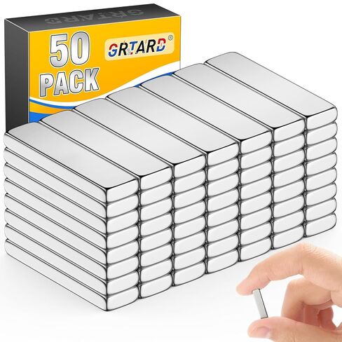 Grtard 12Pack Strong Neodymium Bar Magnets with Double-Sided Adhesive, Powerful Heavy Duty Rare Earth Magnet, Magnetic Strip for Fridge, Garage, Kitchen, Science, Craft, Office, DIY - 60x10x3mm in Kuwait