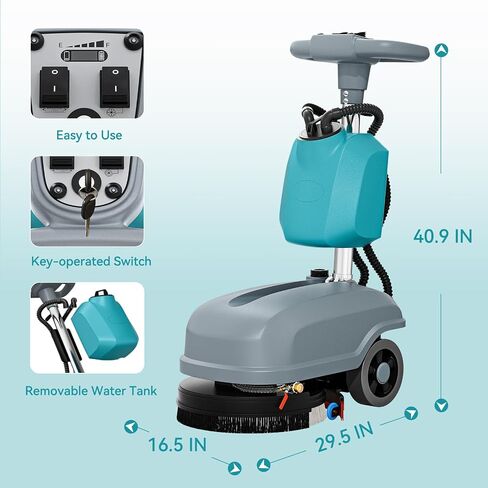 15" Walk Behind Floor Scrubber Machine, 23" Squeegee, 6 Gal Dirty Water Tank Capacity, Floor Scrubber with Brushes, Hard Floor Scrubbers for Office Cafe Boutique Clinic Commercial Tight Space in Kuwait