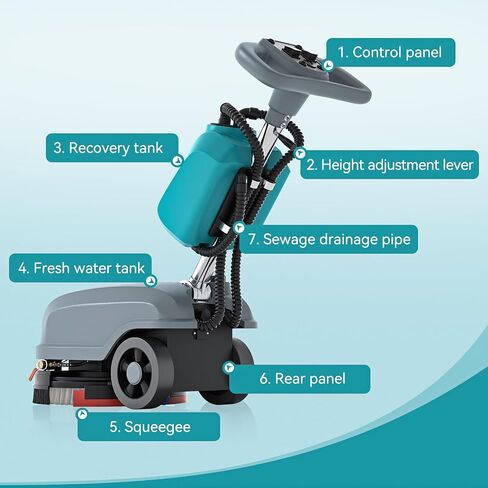 15" Walk Behind Floor Scrubber Machine, 23" Squeegee, 6 Gal Dirty Water Tank Capacity, Floor Scrubber with Brushes, Hard Floor Scrubbers for Office Cafe Boutique Clinic Commercial Tight Space in Kuwait