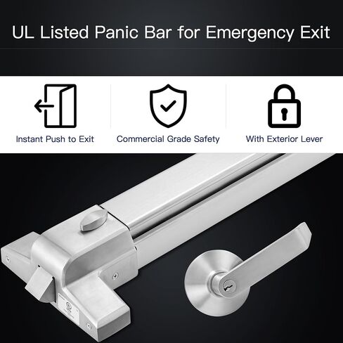 UL Listed Hardware Push Bar Panic Exit Device with Exterior Lever, Commercial Horizontal Push Bar for Emergency Exit Doors, 500mm Touch Bar, Single Point Latch, Fits 28–41" Door Width in Kuwait