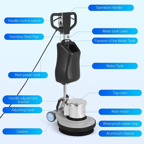 17" Heavy-duty Commercial Floor Scrubber, 1100W 175RPM Floor Machine with 15L Tank & 472" Cord, 3 Brushes Floor Polisher for Tile Marble Wood, Carpet Cleaner for Business Use in Kuwait