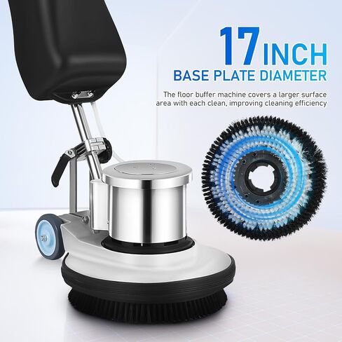17" Heavy-duty Commercial Floor Scrubber, 1100W 175RPM Floor Machine with 15L Tank & 472" Cord, 3 Brushes Floor Polisher for Tile Marble Wood, Carpet Cleaner for Business Use in Kuwait
