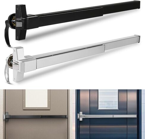 IRONWALLS 41" Commercial Door Push Bar Panic Exit Device with Exterior Door Lever, Heavy Duty Stainless Steel Panic Bar Door Lock for 41"-53" Emergency Exit Doors, Black & Silver in Kuwait
