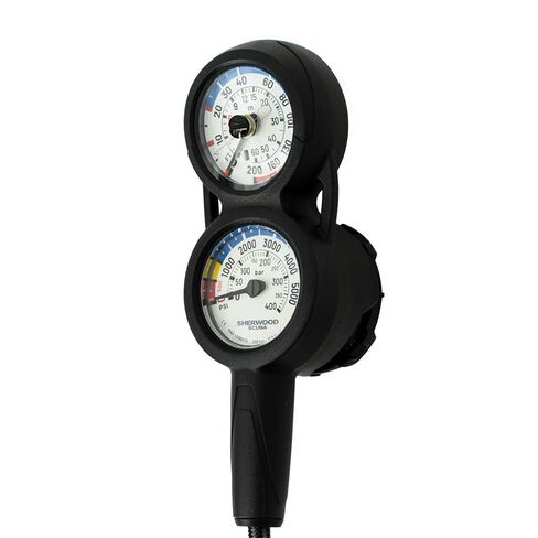 Sherwood Scuba Three Gauge Analog Console (PG/DG/Compass) with Braided Hose. Gauge Dials Read Both Imperial (FT/PSI) and Metric (M/BAR). in Saudi Arabia