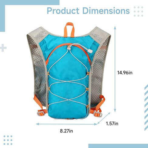 Running Hydration Vest, 0.3 lbs / 0.14 kg Low-Weight Marathon Trail Backpack, 15 x 8.3 x 1.6 in / 38 x 21 x 4 cm Hiking Pack, Adjustable Straps, Multiple Pockets, Blue in Kuwait